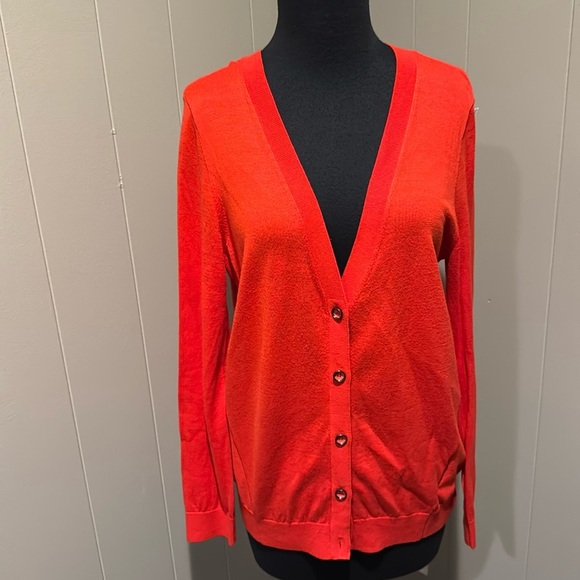 CAbi Cobblestone fiery red button front zipper back cardigan. Small. - Picture 4 of 9